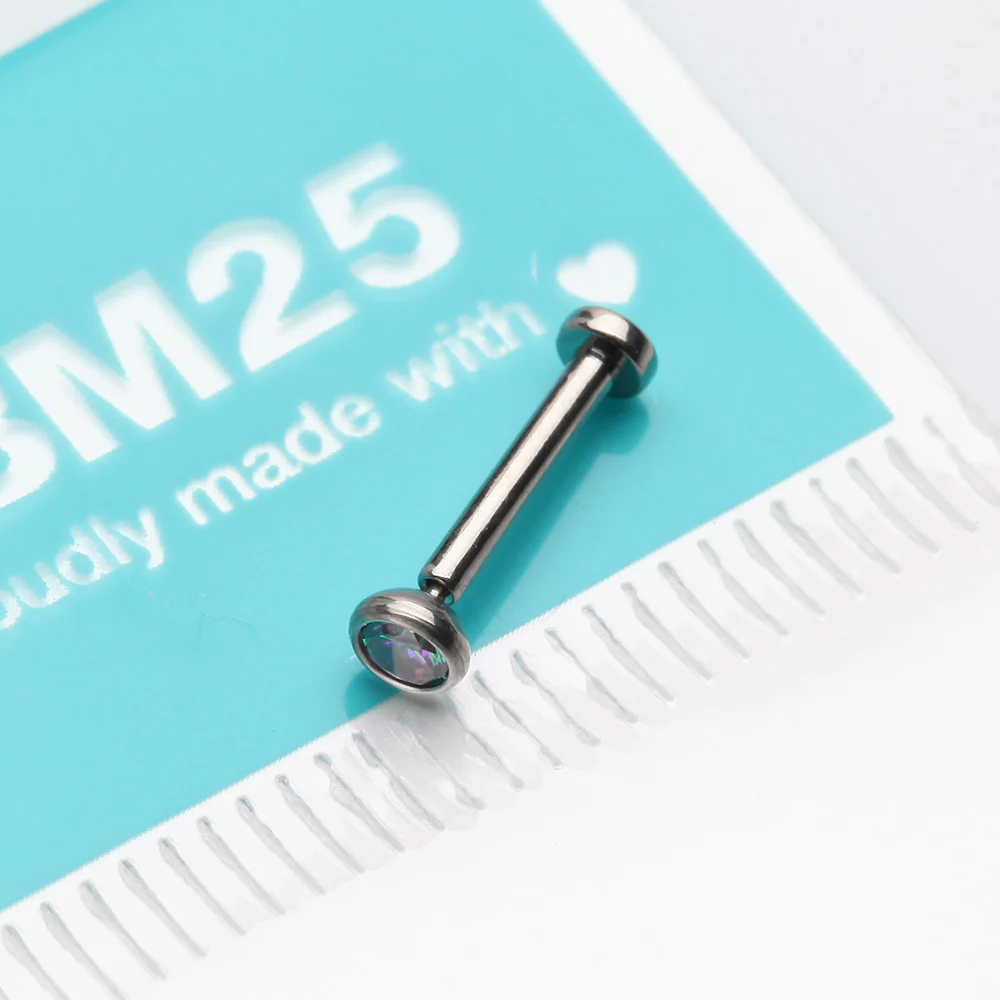 Implant Grade Titanium OneFit Threadless Gem Bezel Set Top Flat Back Stud Labret - Image 4