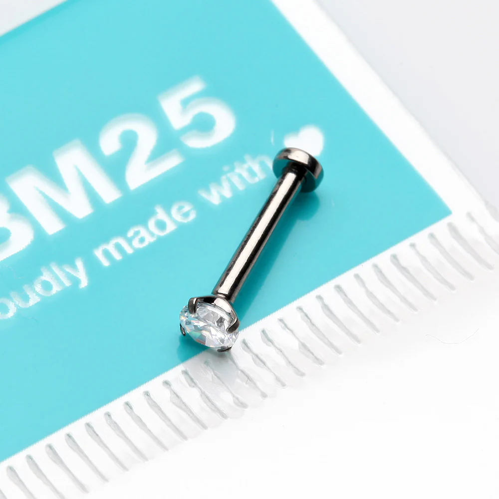 Implant Grade Titanium OneFit Threadless Gem Prong Set Top Flat Back Stud Labret - Image 4