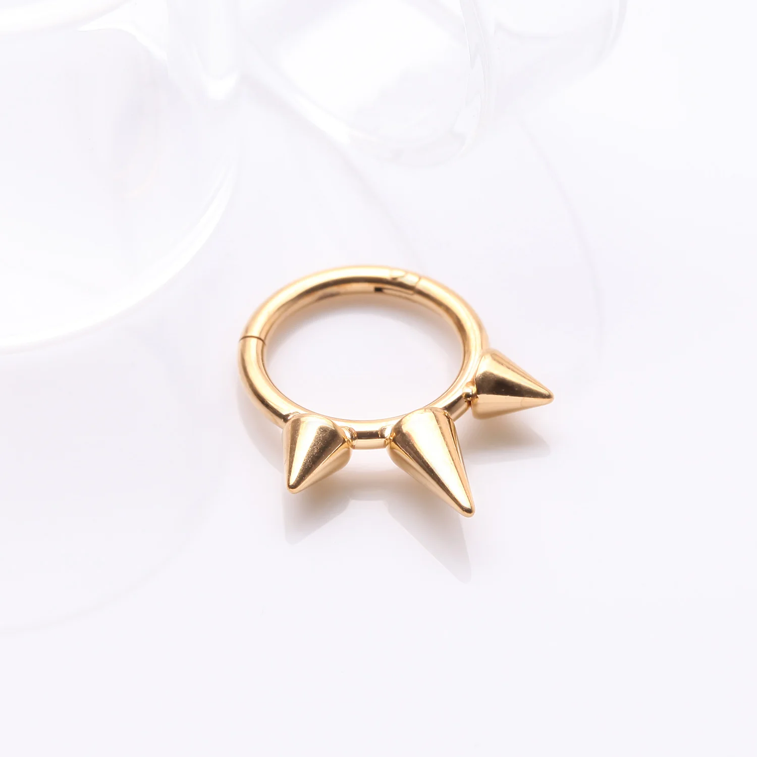 Implant Grade Titanium Golden Bali Studded Spikes Clicker Hoop Ring - Image 2