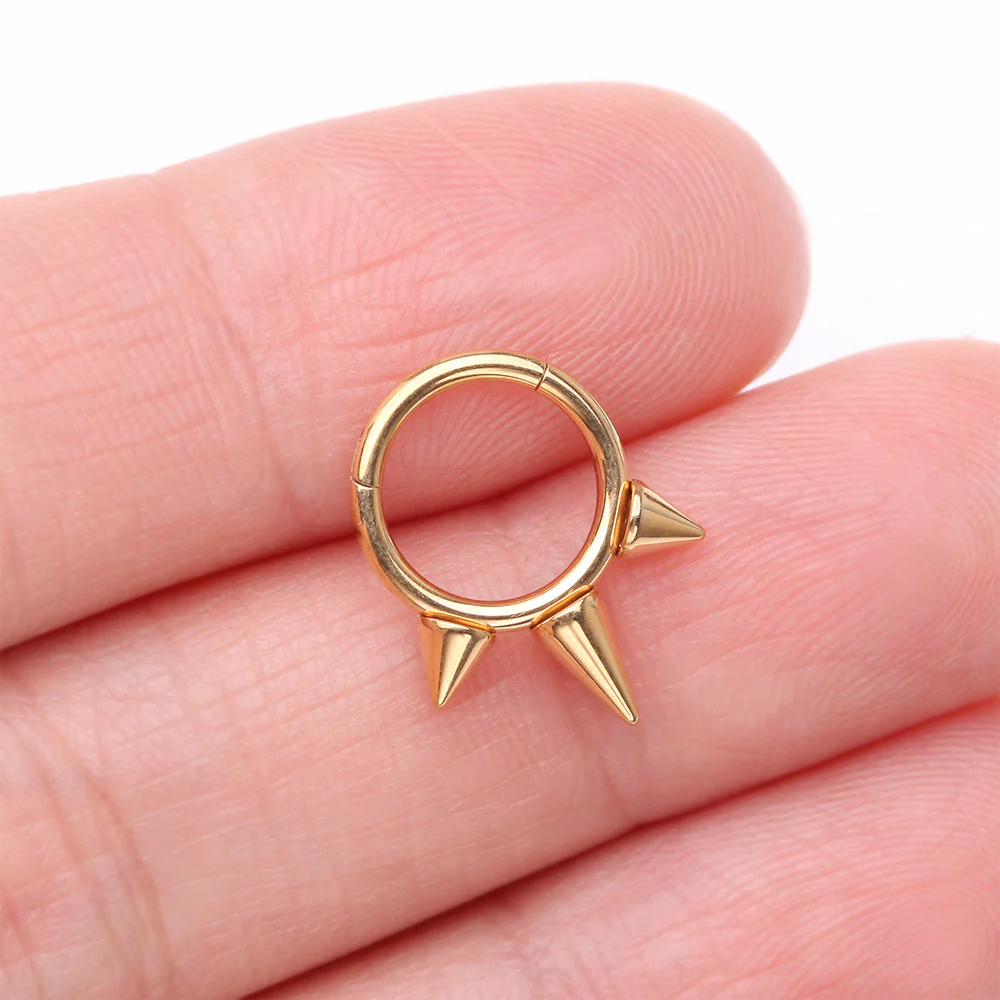 Implant Grade Titanium Golden Bali Studded Spikes Clicker Hoop Ring - Image 3