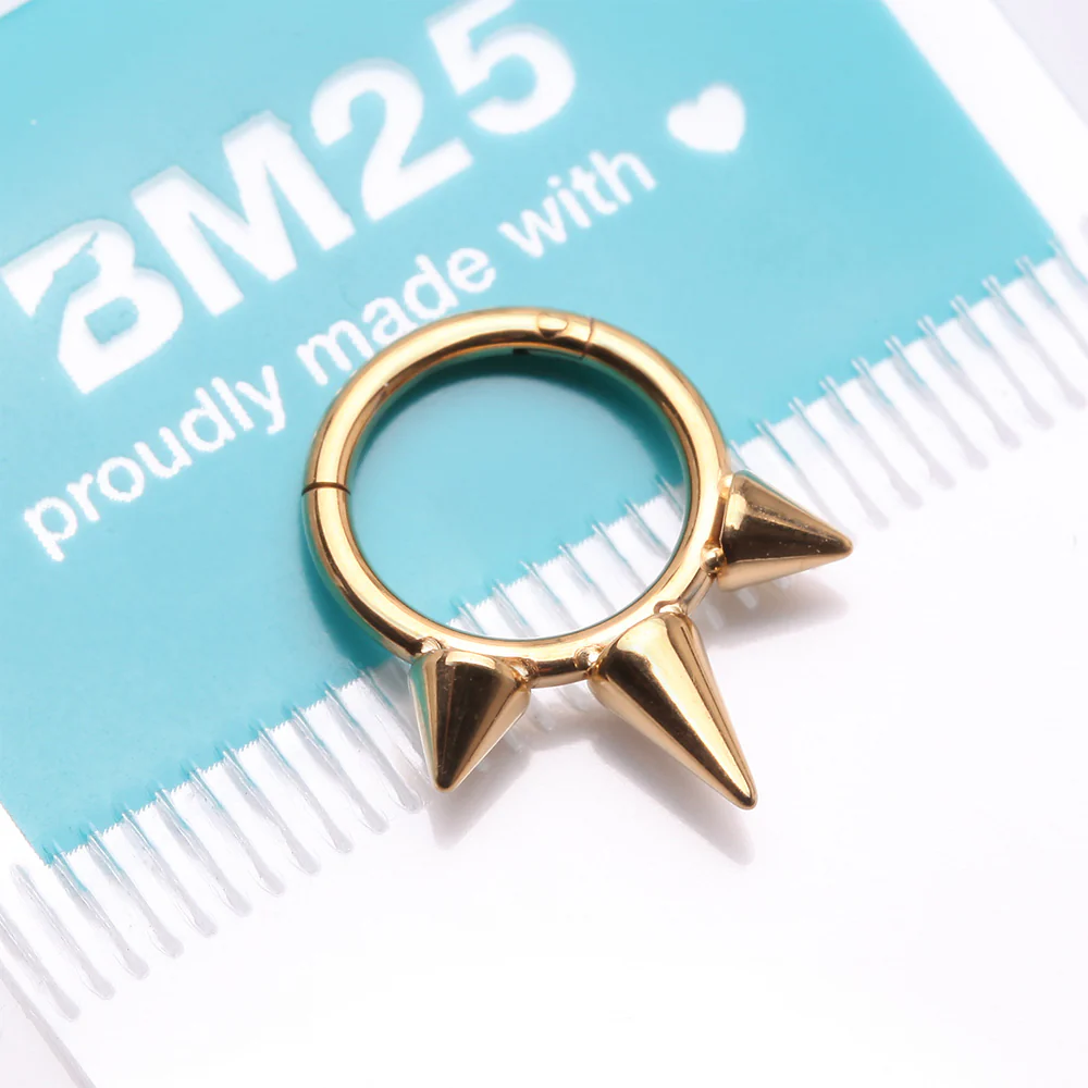 Implant Grade Titanium Golden Bali Studded Spikes Clicker Hoop Ring - Image 4