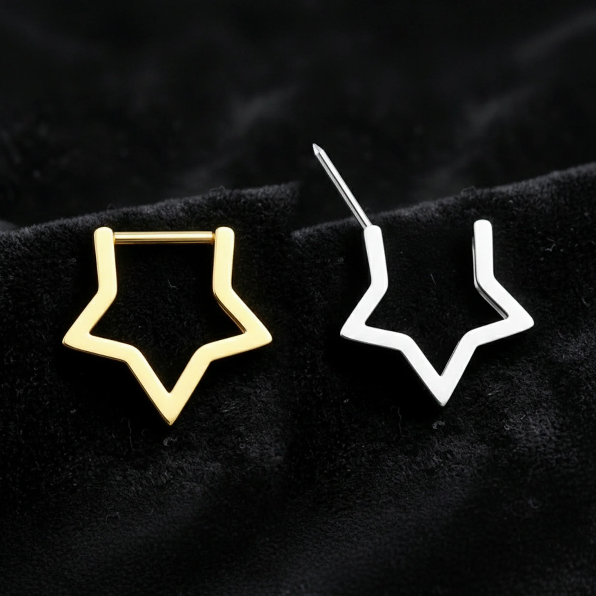 Implant Grade Titanium Golden Basic Hollow Star Clicker Hoop Ring - Image 4