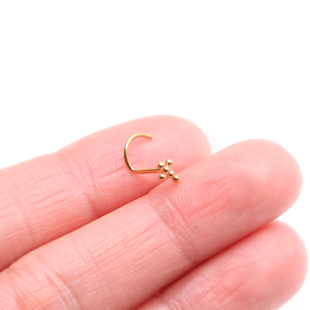 Implant Grade Titanium Golden Beaded Cross Top Nose Screw Ring - Image 3
