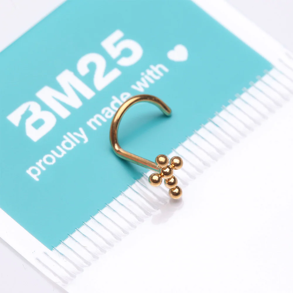 Implant Grade Titanium Golden Beaded Cross Top Nose Screw Ring - Image 4