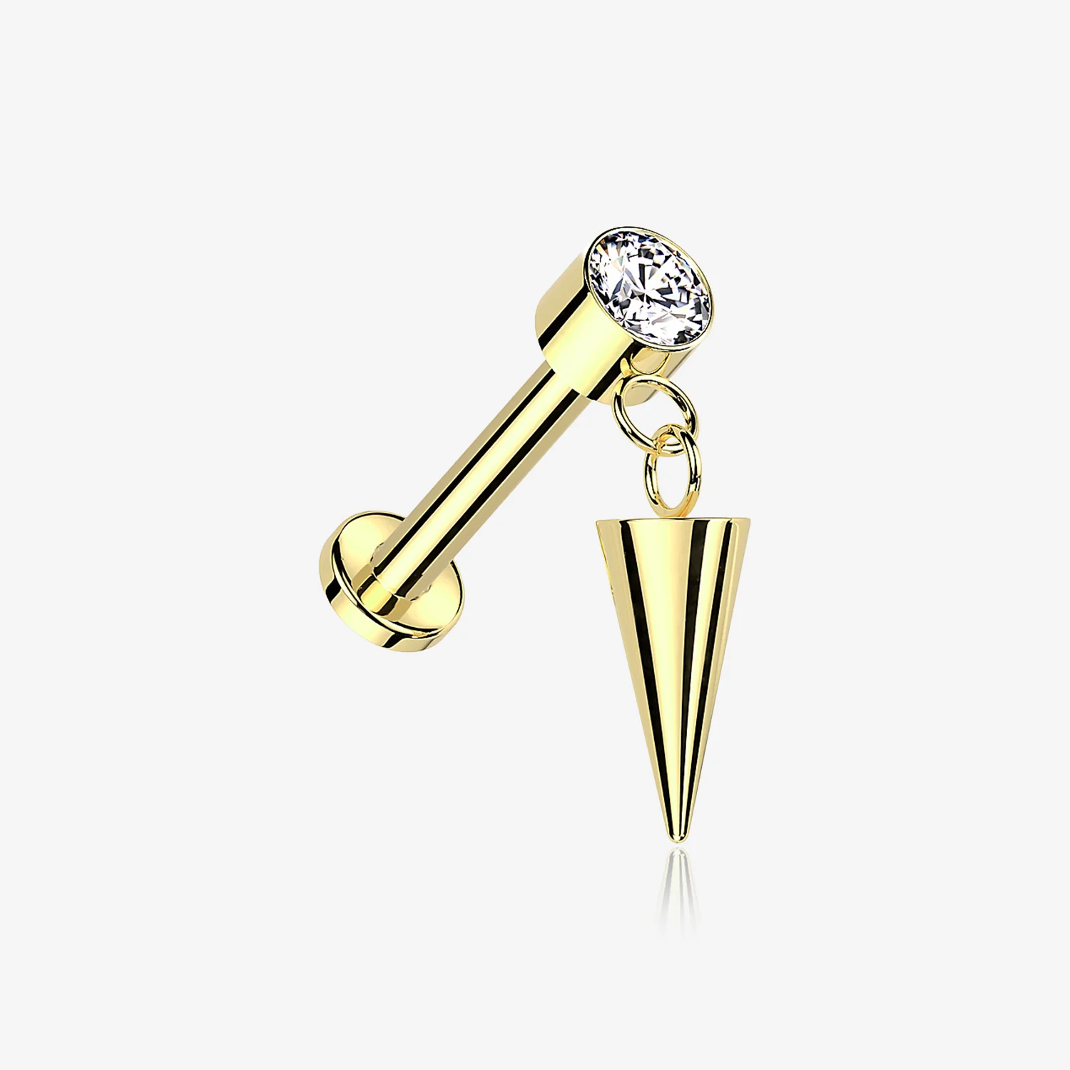 Implant Grade Titanium Golden Bezel Gem Spike Cone Dangle Internally Threaded Flat Back Labret