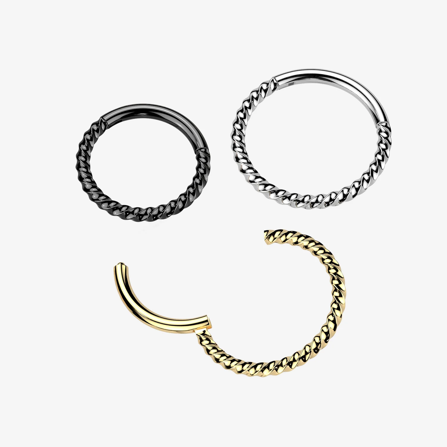Implant Grade Titanium Golden Braided Rope Clicker Hoop Ring - Image 2