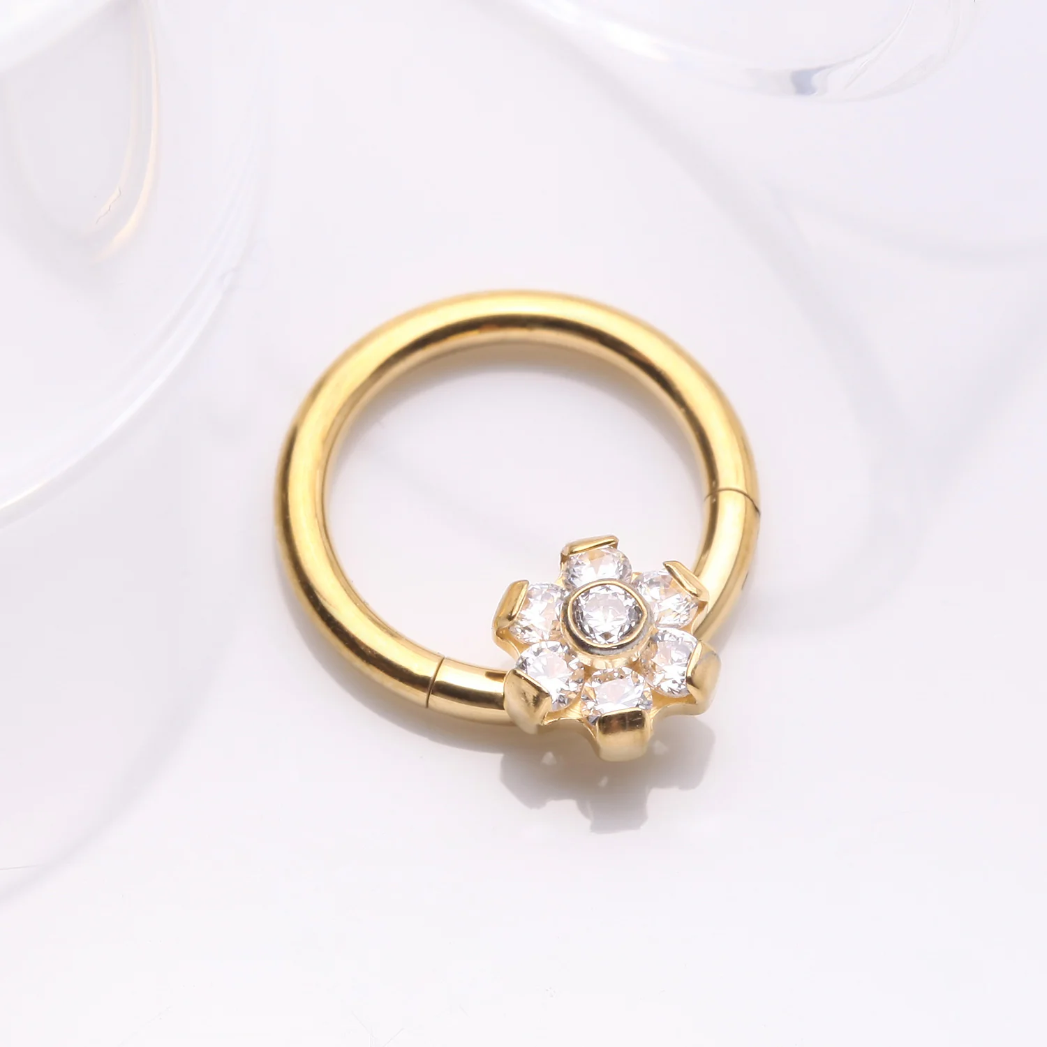 Implant Grade Titanium Golden Brilliant Flower Sparkle Clicker Hoop Ring - Image 2