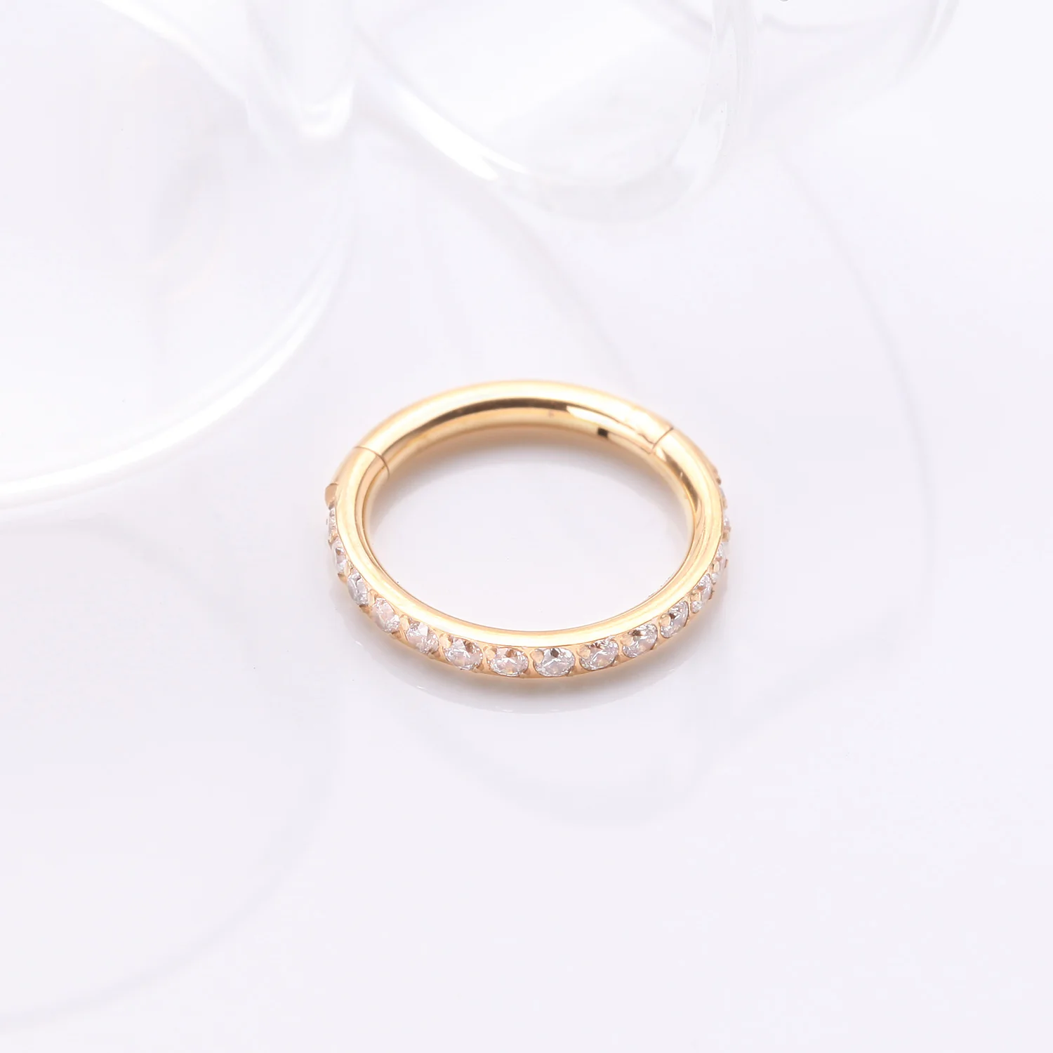 Implant Grade Titanium Golden Brilliant Sparkle Gems Lined Clicker Hoop Ring - Image 2