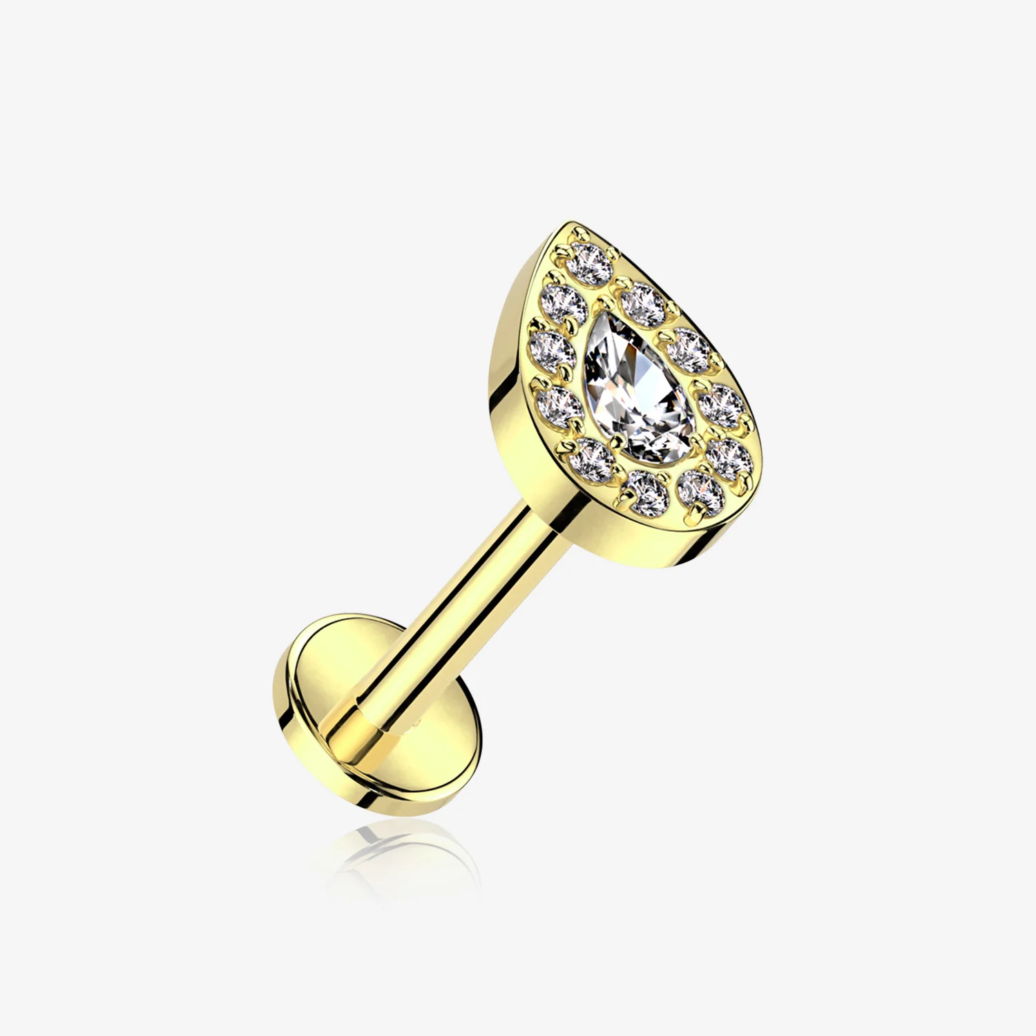 Implant Grade Titanium Golden Brilliant Teardrop Sparkle Internally Threaded Flat Back Stud Labret
