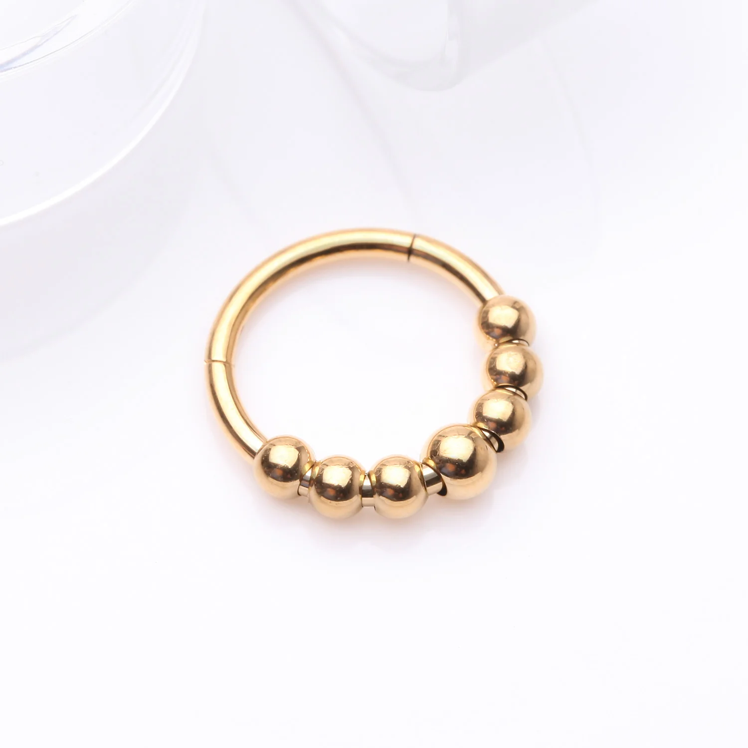 Implant Grade Titanium Golden Cascading Bali Beads Clicker Hoop Ring - Image 2