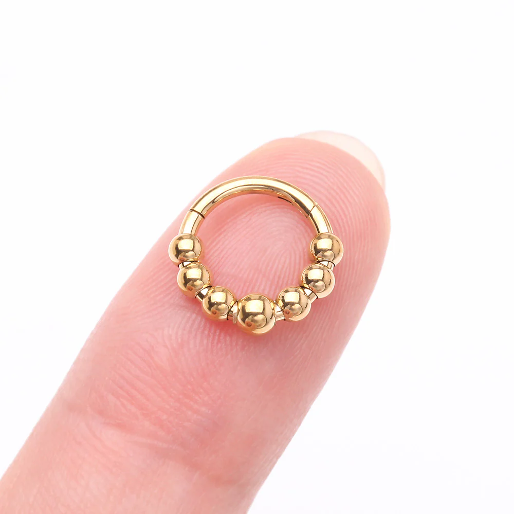 Implant Grade Titanium Golden Cascading Bali Beads Clicker Hoop Ring - Image 3