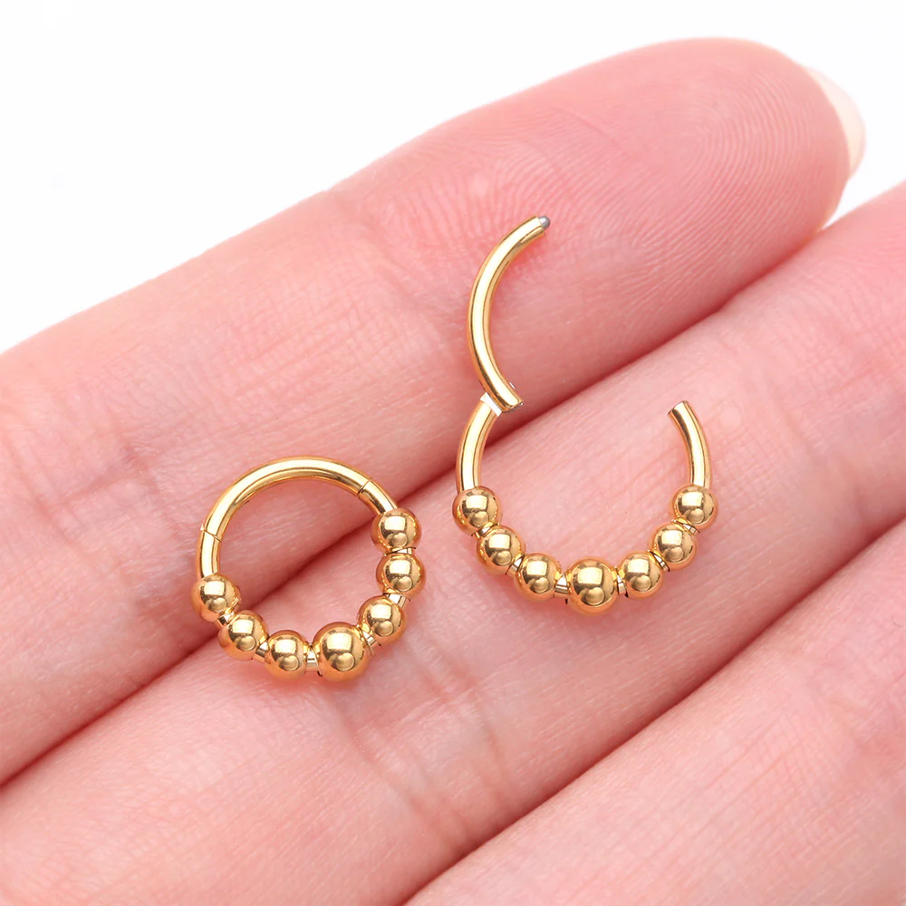 Implant Grade Titanium Golden Cascading Bali Beads Clicker Hoop Ring - Image 4