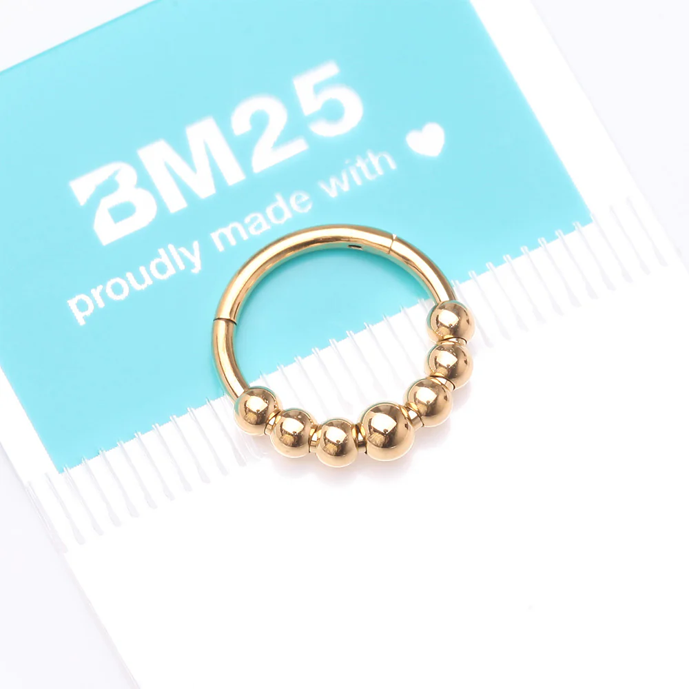 Implant Grade Titanium Golden Cascading Bali Beads Clicker Hoop Ring - Image 5