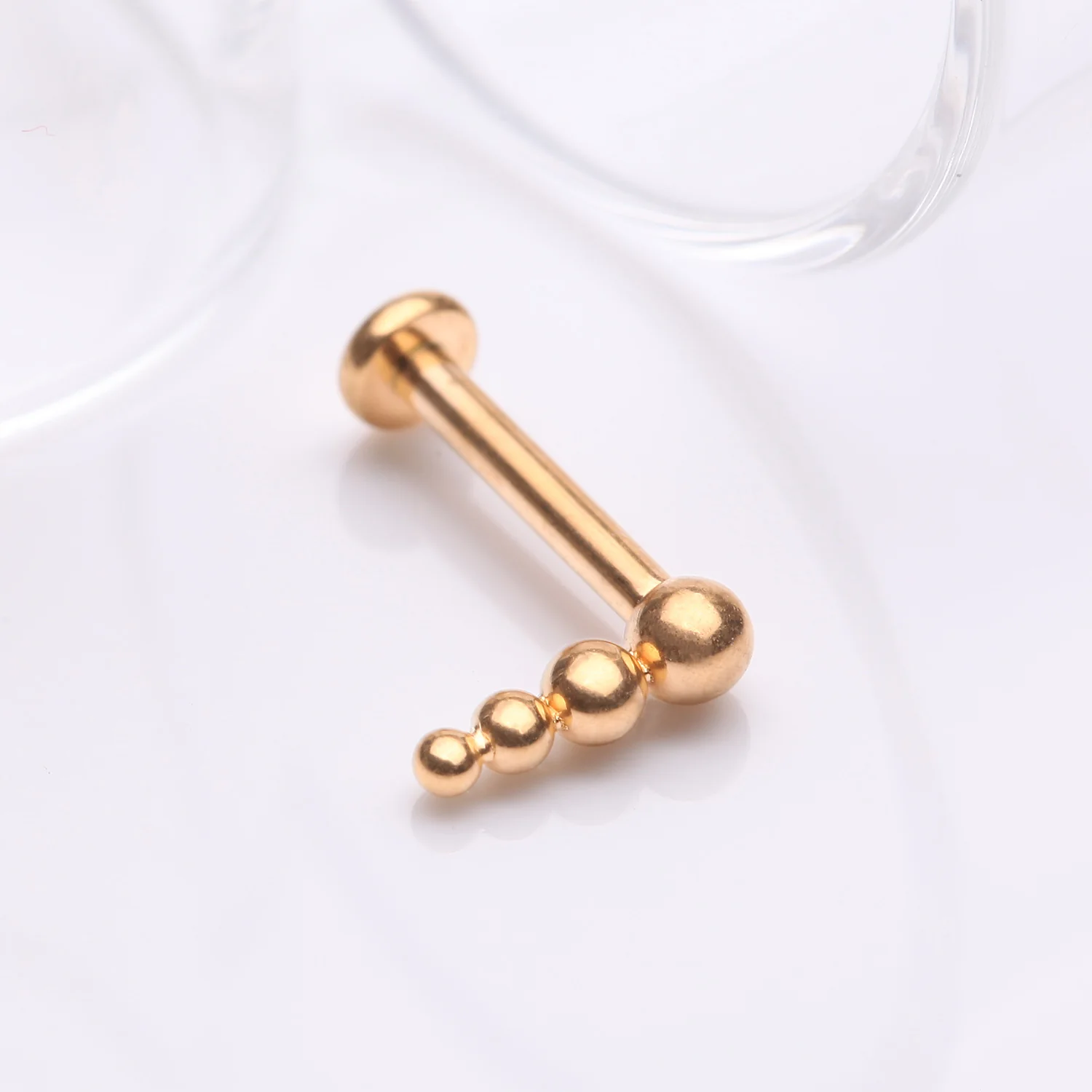 Implant Grade Titanium Golden Cascading Beaded Ball Top Internally Threaded Labret Flat Back Stud - Image 2