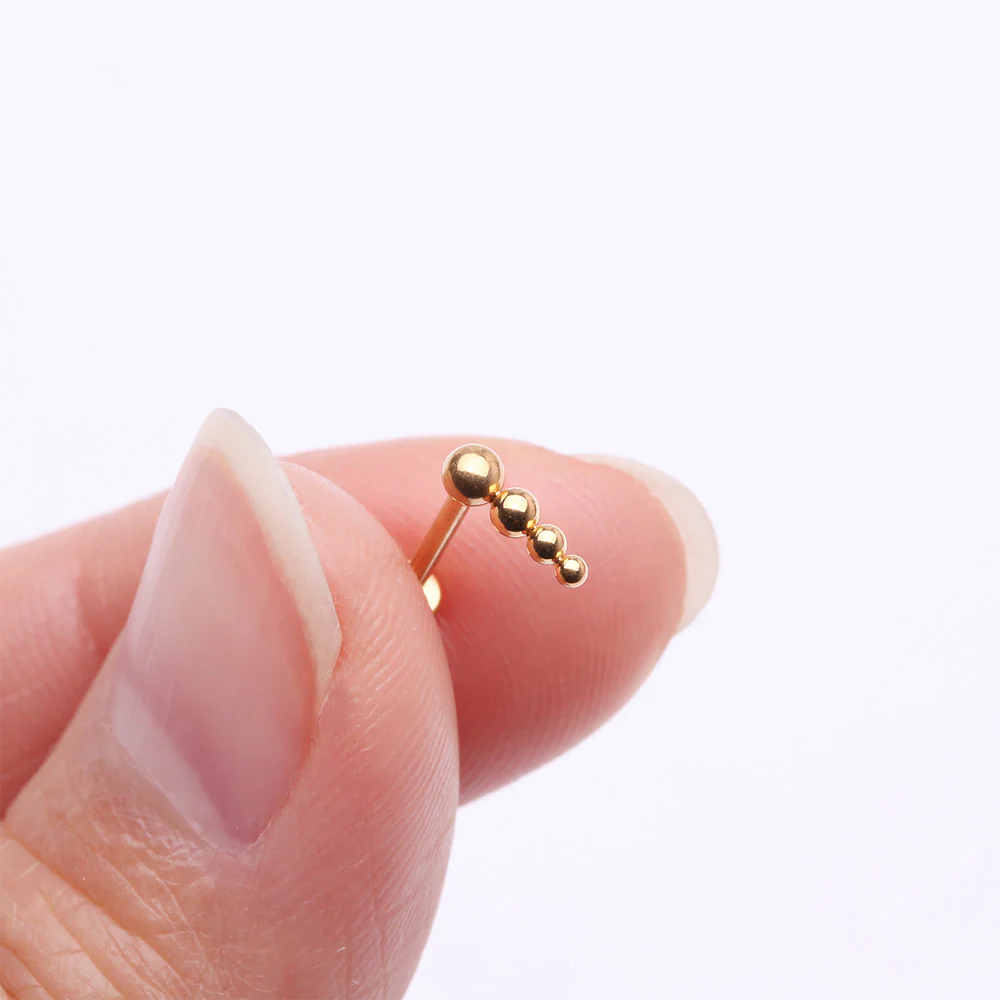 Implant Grade Titanium Golden Cascading Beaded Ball Top Internally Threaded Labret Flat Back Stud - Image 3