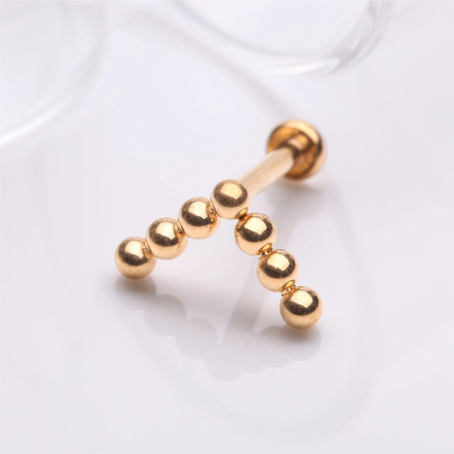 Implant Grade Titanium Golden Chevron Arrow Beaded Ball Top Internally Threaded Labret Flat Back Stud - Image 2