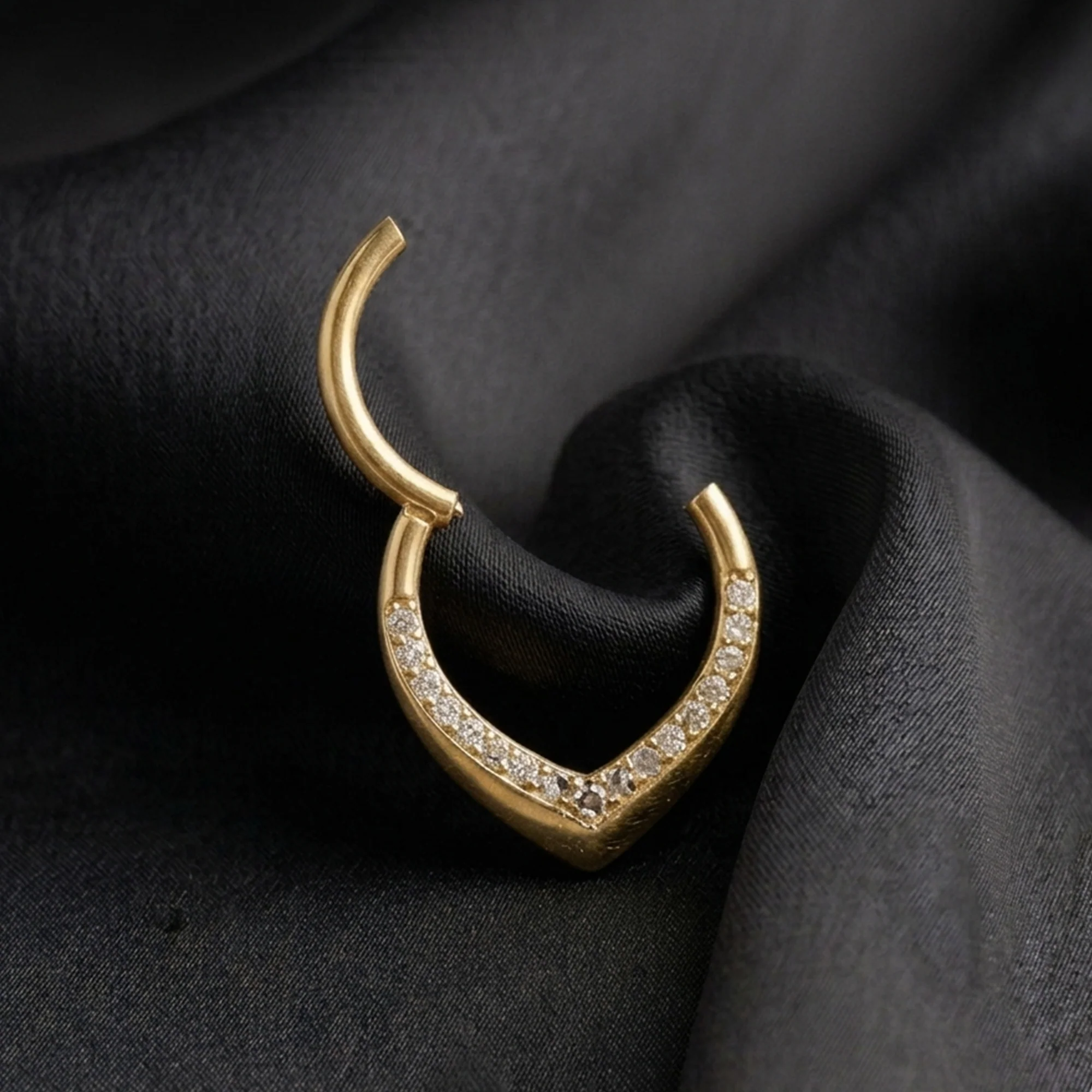 Implant Grade Titanium Golden Chevron Lined Sparkle Clicker Hoop Ring - Image 3