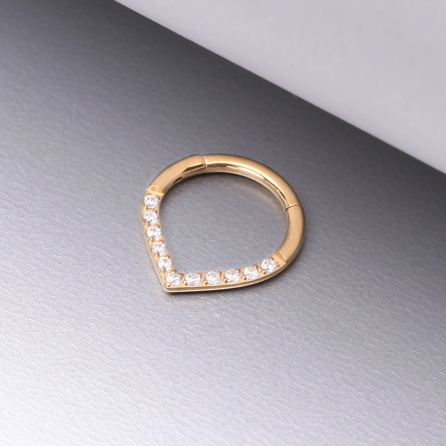 Implant Grade Titanium Golden Chevron Sparkle Lined Seamless Clicker Hoop Ring - Image 2
