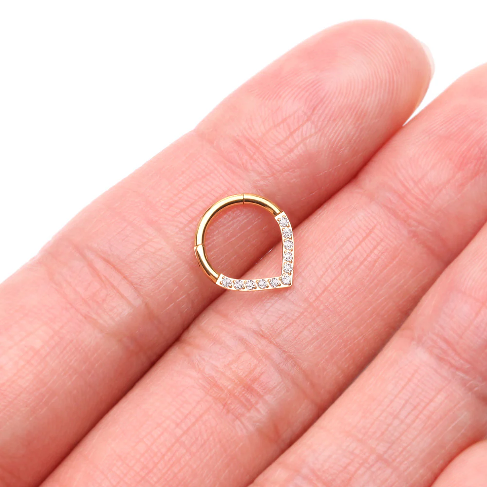Implant Grade Titanium Golden Chevron Sparkle Lined Seamless Clicker Hoop Ring - Image 3
