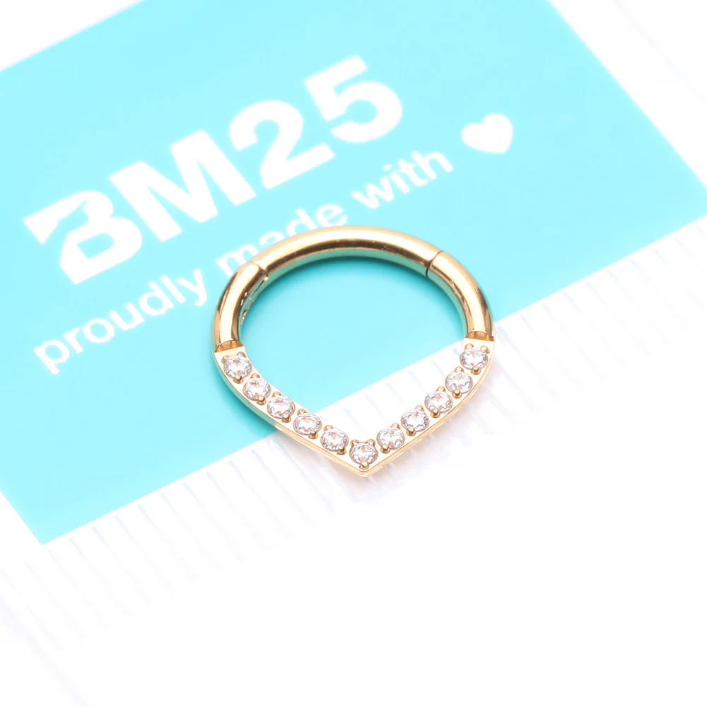 Implant Grade Titanium Golden Chevron Sparkle Lined Seamless Clicker Hoop Ring - Image 5