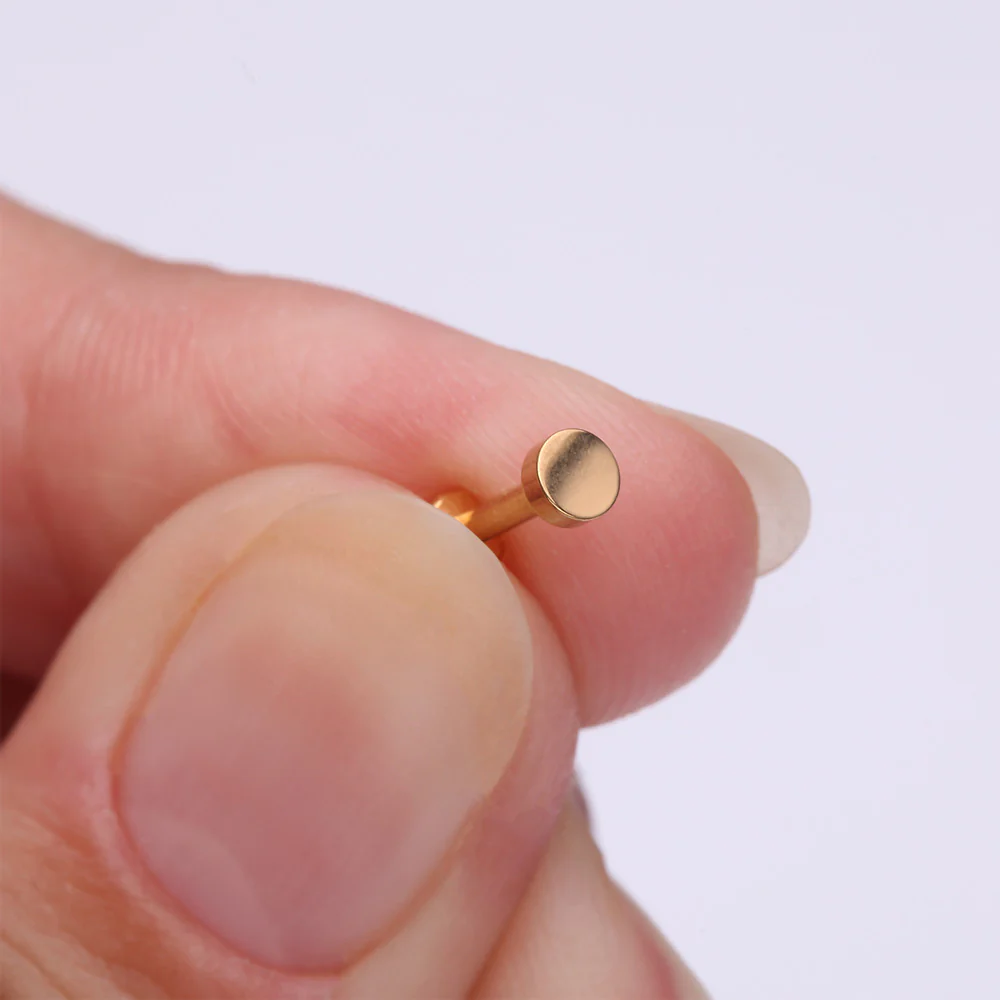 Implant Grade Titanium Golden Circle Plate Top Internally Threaded Flat Back Stud Labret - Image 3