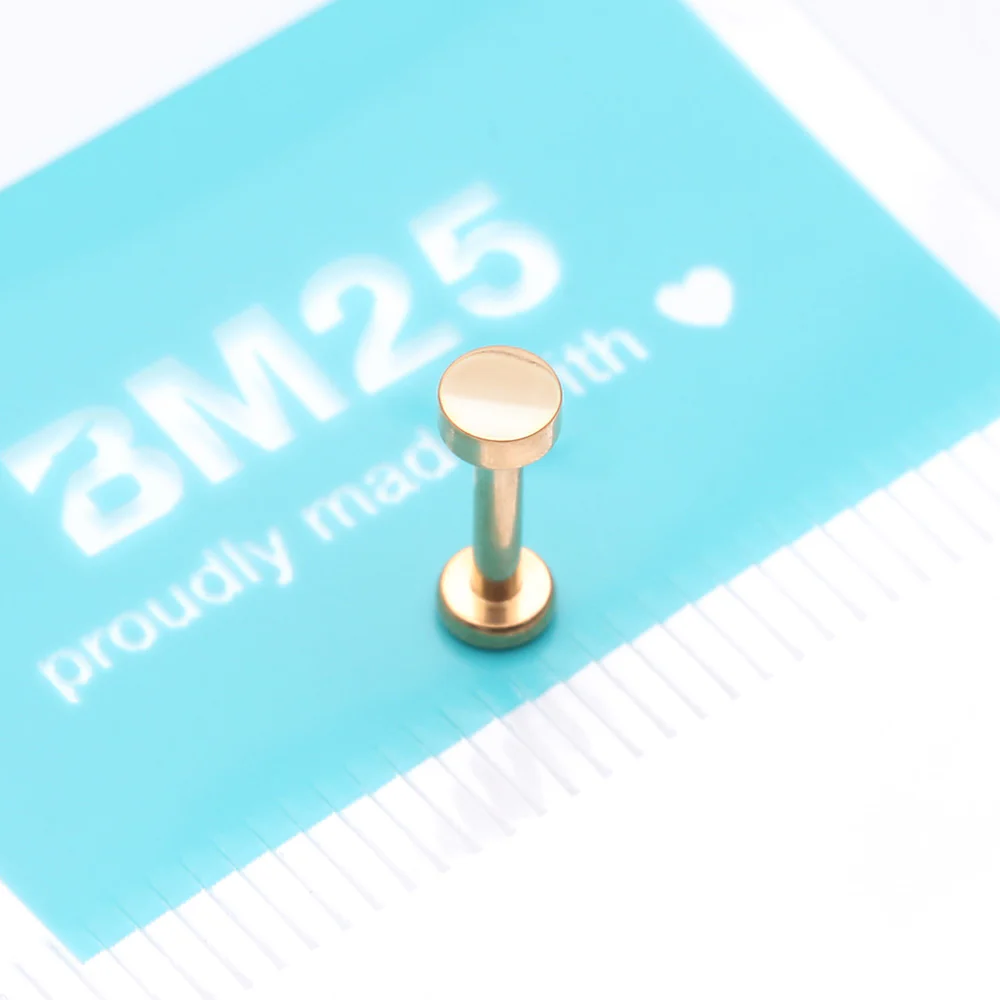 Implant Grade Titanium Golden Circle Plate Top Internally Threaded Flat Back Stud Labret - Image 4
