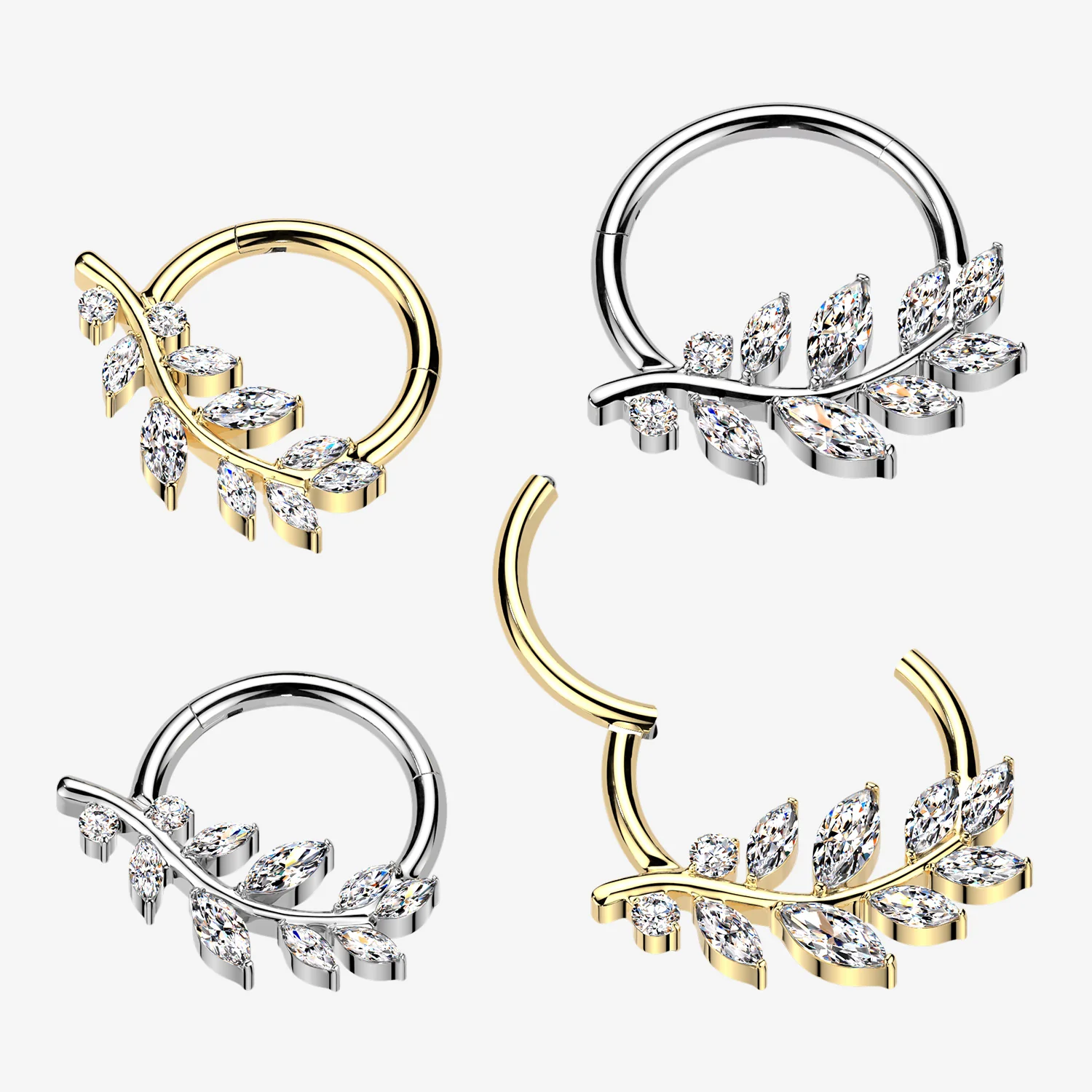 Implant Grade Titanium Golden Classic Sparkle Vine Leaf Clicker Hoop Ring - Image 2