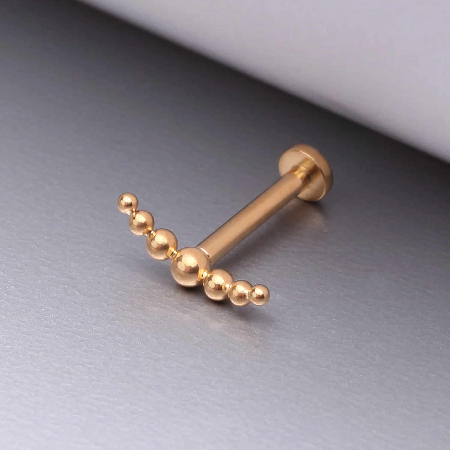 Implant Grade Titanium Golden Crescent Arc Bali Beads Top Internally Threaded Flat Back Stud Labret - Image 2