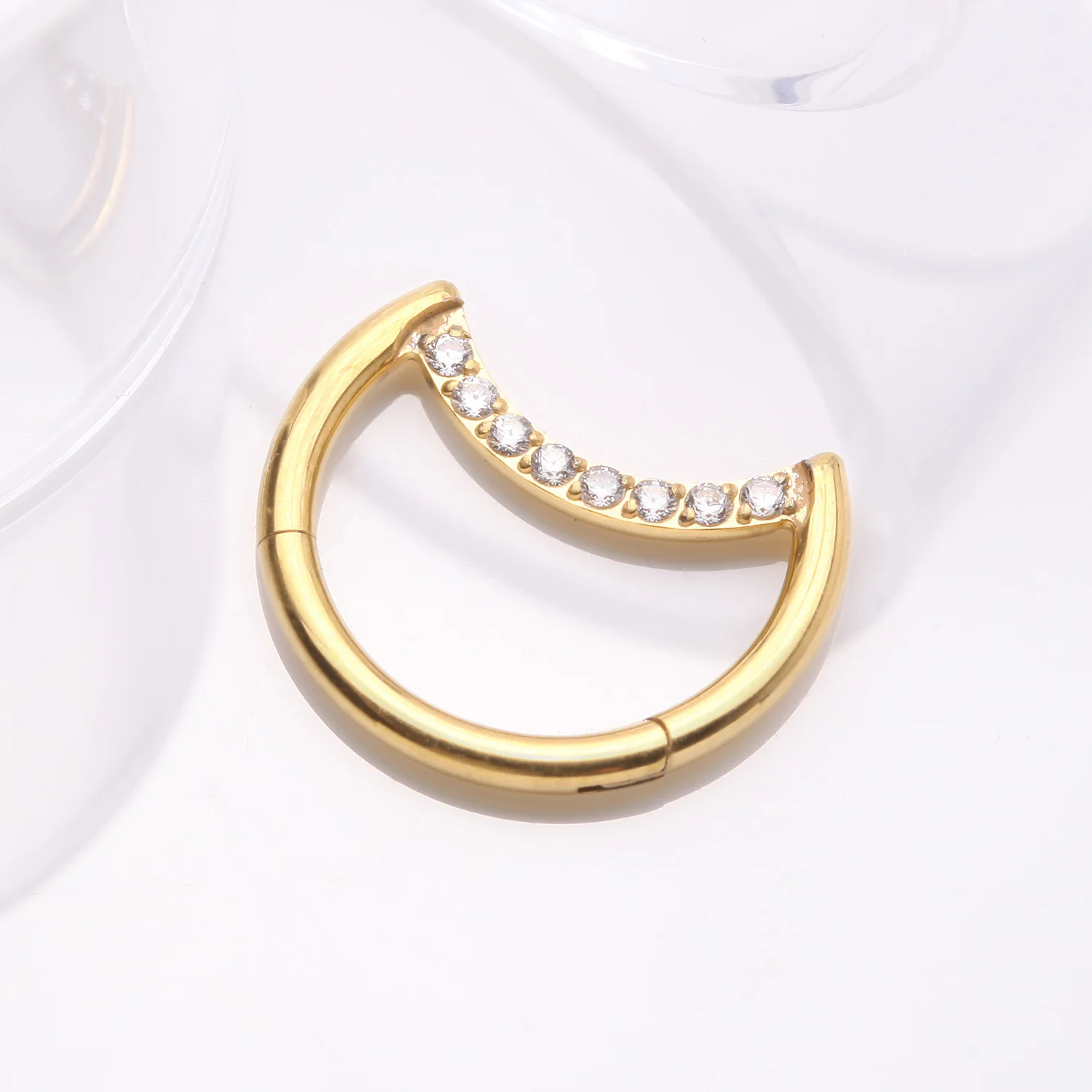 Implant Grade Titanium Golden Crescent Moon Sparkle Clicker Hoop Ring - Image 2
