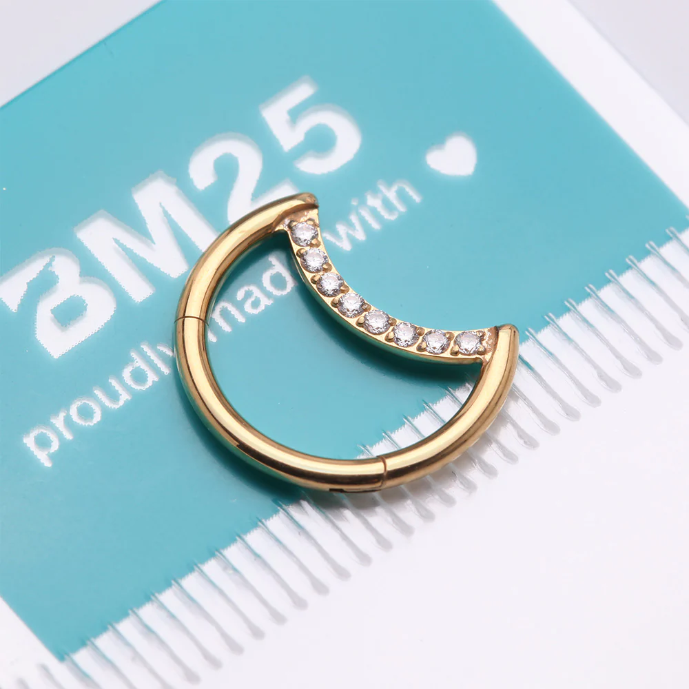 Implant Grade Titanium Golden Crescent Moon Sparkle Clicker Hoop Ring - Image 5