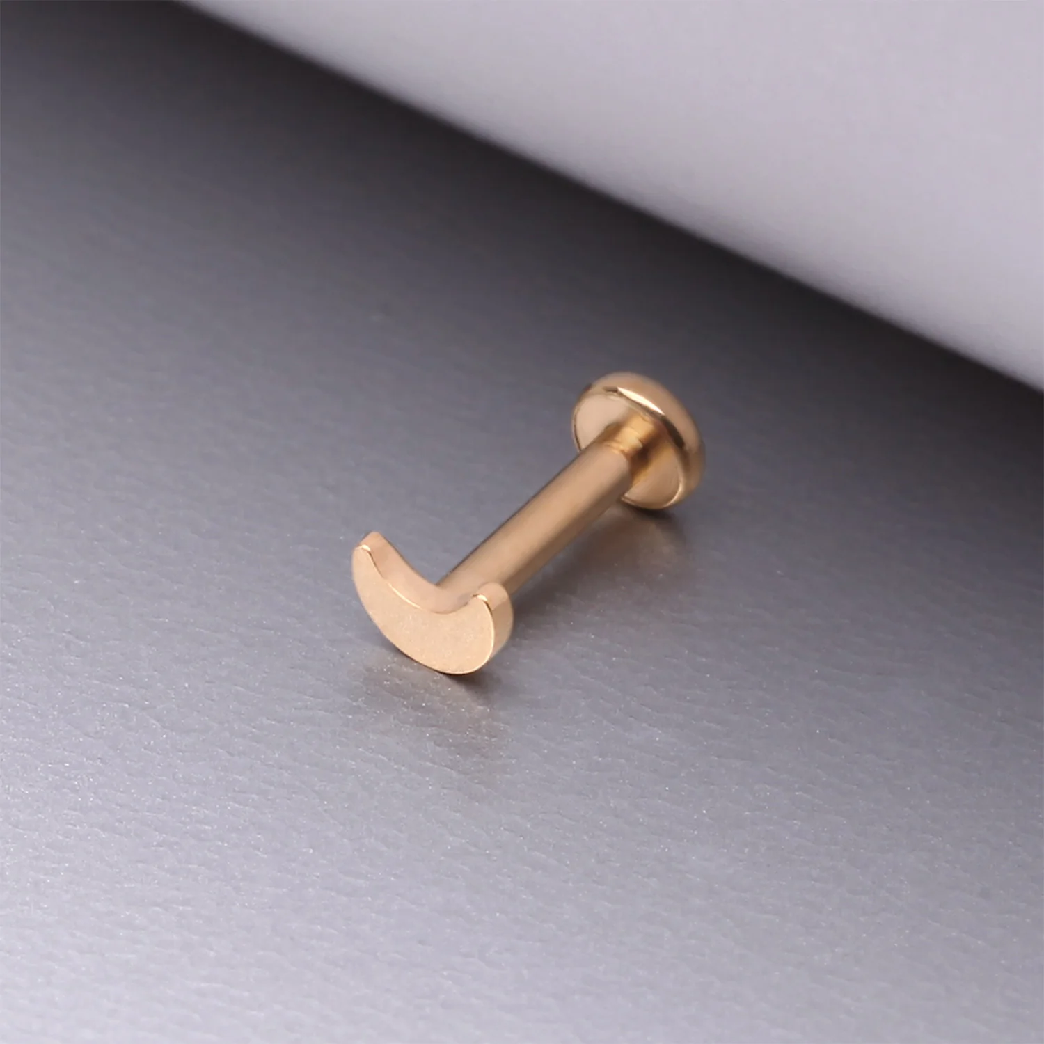 Implant Grade Titanium Golden Crescent Moon Top Internally Threaded Flat Back Stud Labret - Image 2