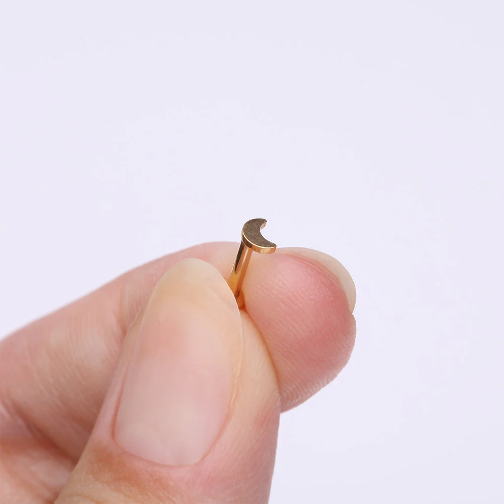 Implant Grade Titanium Golden Crescent Moon Top Internally Threaded Flat Back Stud Labret - Image 3