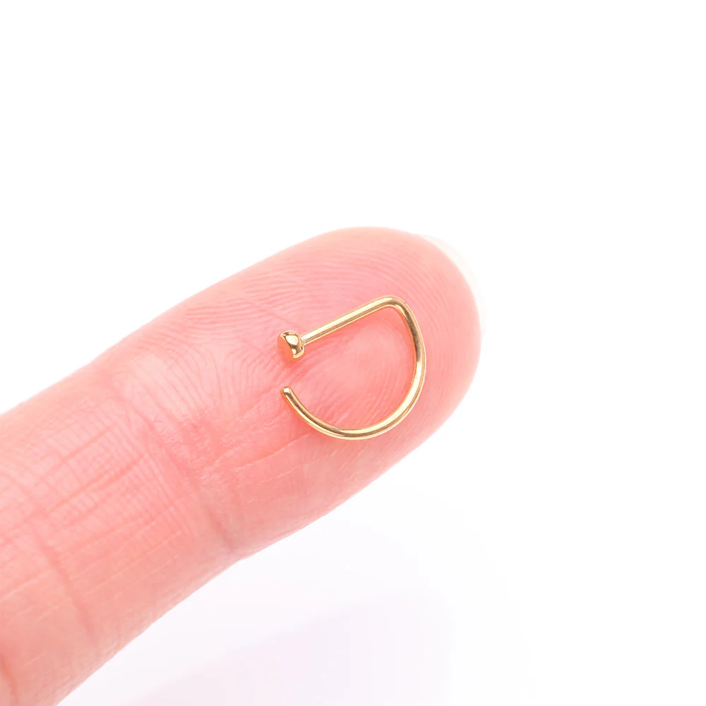 Implant Grade Titanium Golden D-Shaped Flat Circle Top Nose Hoop - Image 3