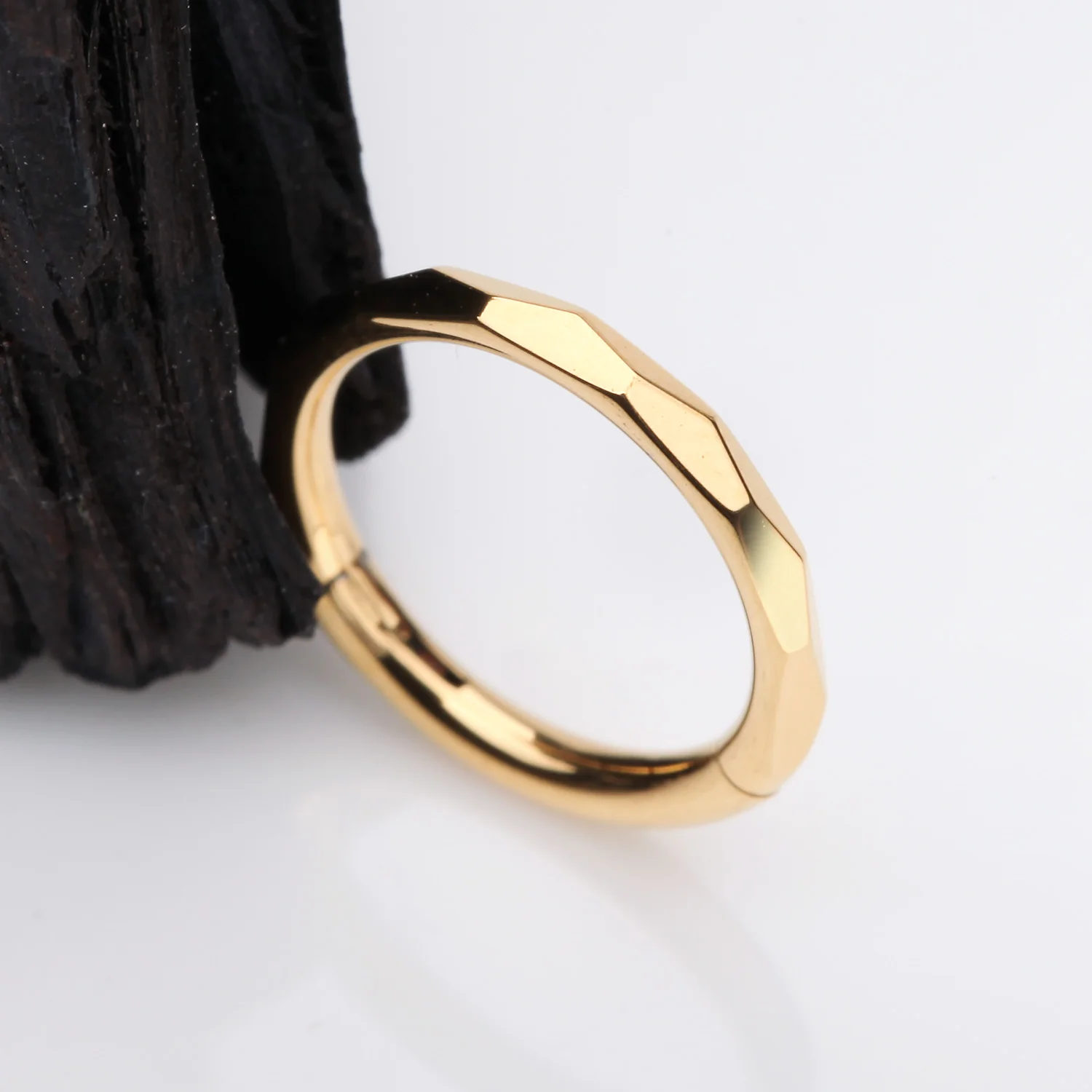 Implant Grade Titanium Golden Diamond Cut Faceted Seamless Clicker Hoop Ring - Image 2