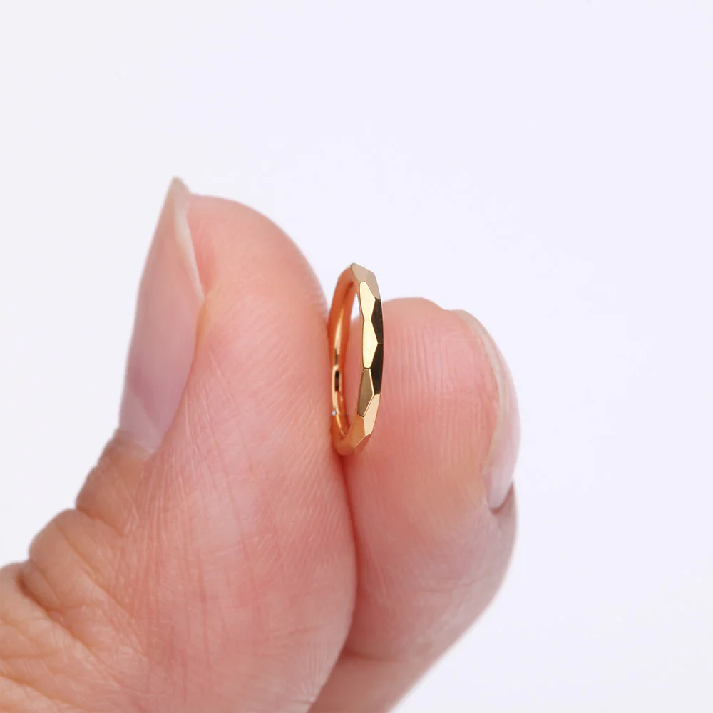 Implant Grade Titanium Golden Diamond Cut Faceted Seamless Clicker Hoop Ring - Image 3