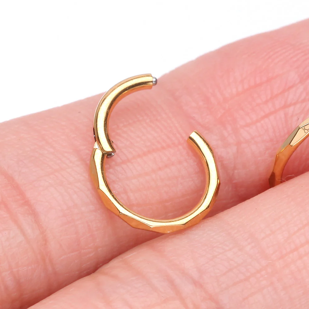Implant Grade Titanium Golden Diamond Cut Faceted Seamless Clicker Hoop Ring - Image 4