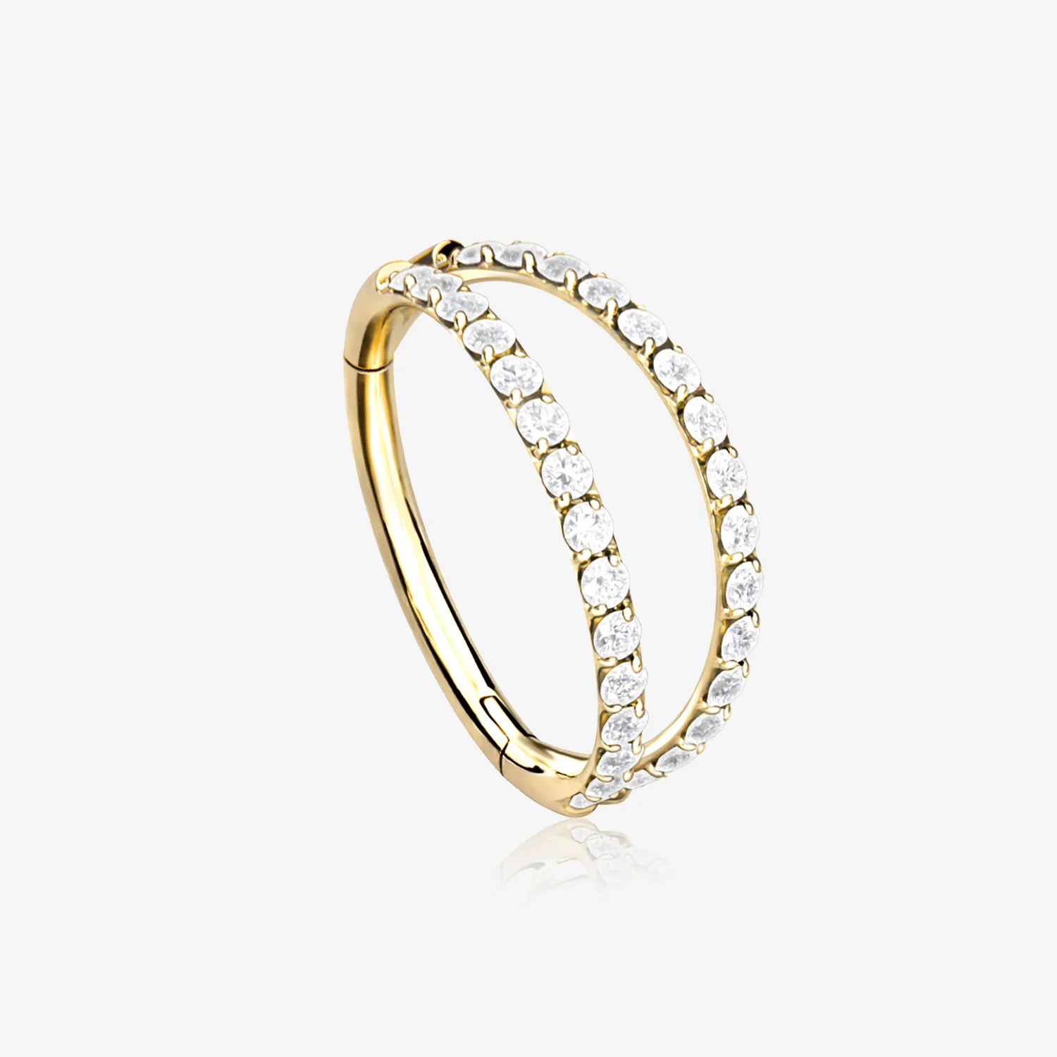 Implant Grade Titanium Golden Double Hoop Gems Seamless Clicker Hoop Ring