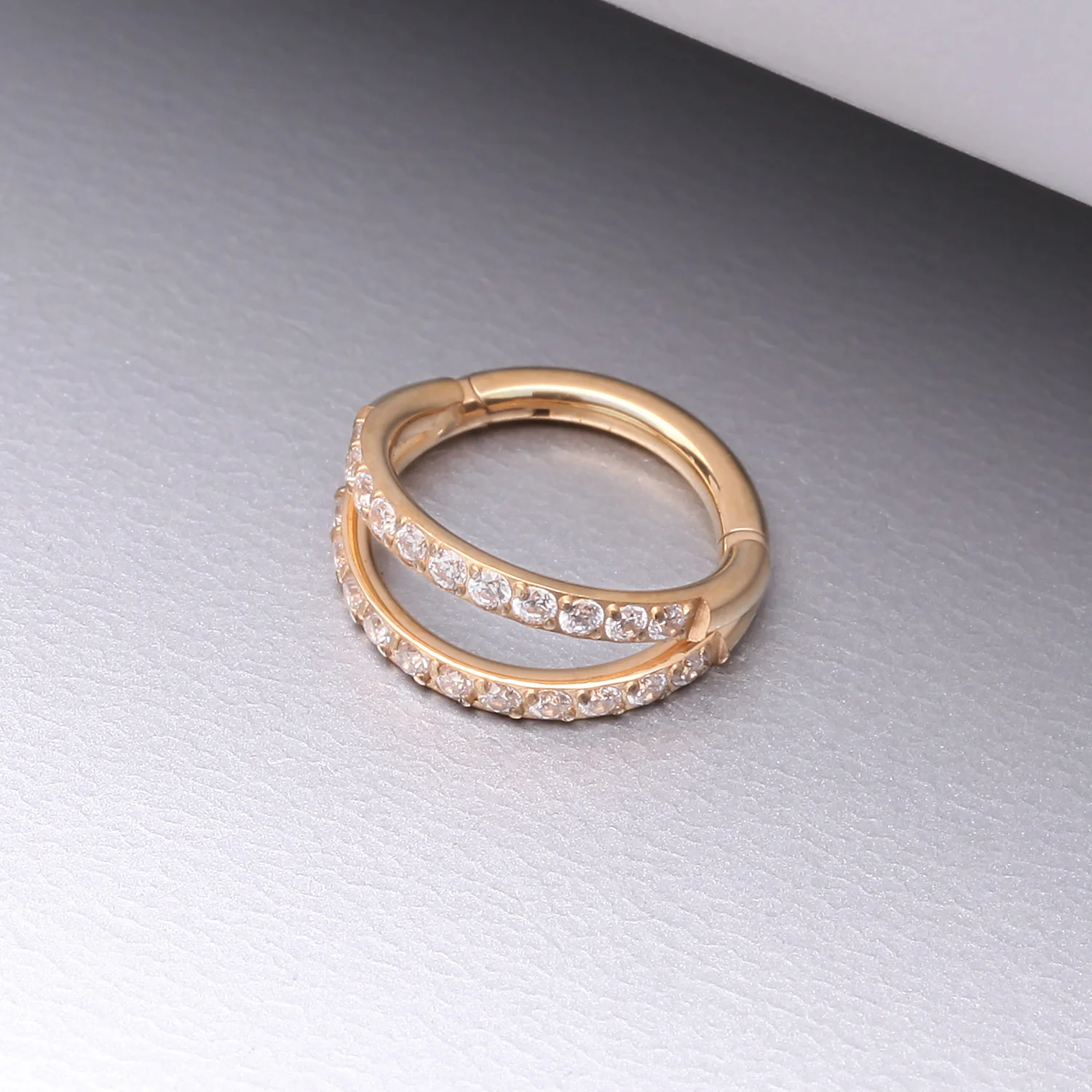 Implant Grade Titanium Golden Double Hoop Gems Seamless Clicker Hoop Ring - Image 2