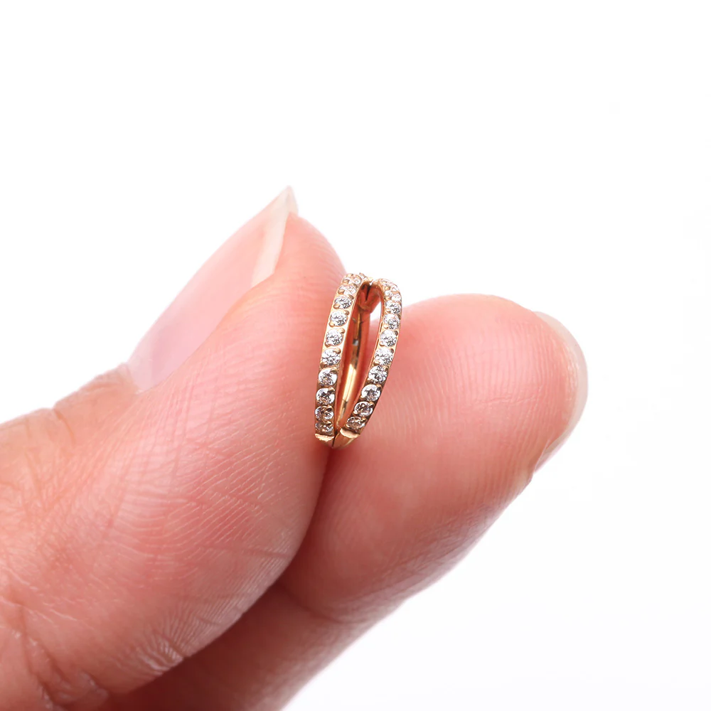 Implant Grade Titanium Golden Double Hoop Gems Seamless Clicker Hoop Ring - Image 3