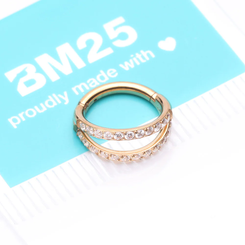 Implant Grade Titanium Golden Double Hoop Gems Seamless Clicker Hoop Ring - Image 5