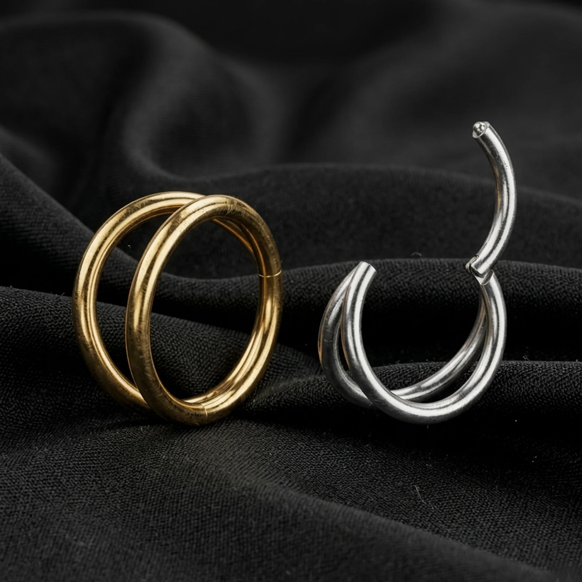 Implant Grade Titanium Golden Double Lined Clicker Hoop Ring - Image 4