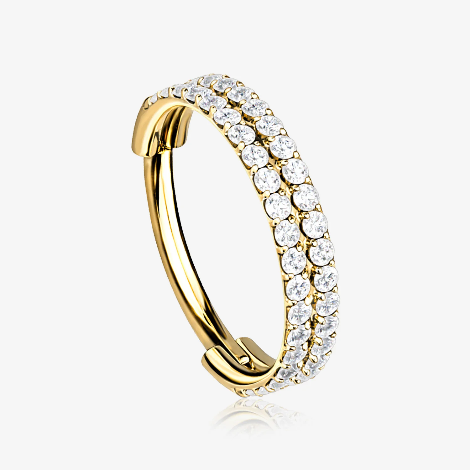 Implant Grade Titanium Golden Double Lined Gems Seamless Clicker Hoop Ring