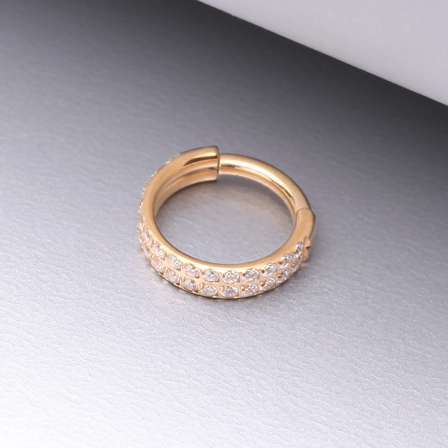 Implant Grade Titanium Golden Double Lined Gems Seamless Clicker Hoop Ring - Image 2