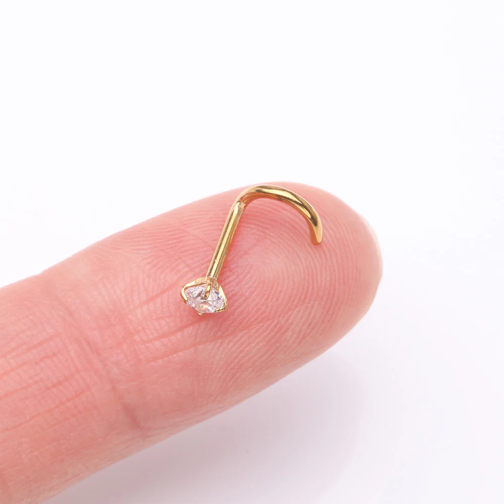 Implant Grade Titanium Golden Gem Sparkle Prong Set Top Nose Screw Ring - Image 3