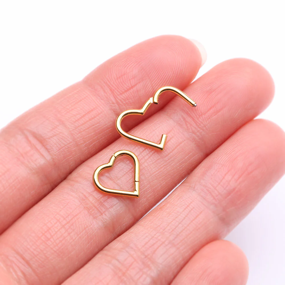 Implant Grade Titanium Golden Heart Basic Geometric Clicker Hoop Ring - Image 3