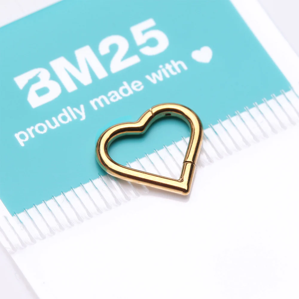 Implant Grade Titanium Golden Heart Basic Geometric Clicker Hoop Ring - Image 4