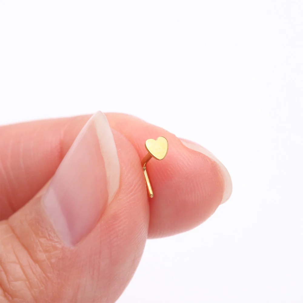 Implant Grade Titanium Golden Heart Icon L-Shaped Nose Ring - Image 3