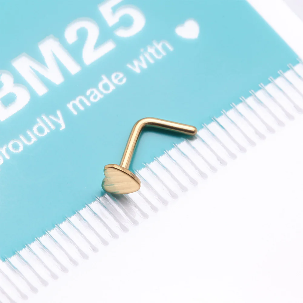Implant Grade Titanium Golden Heart Icon L-Shaped Nose Ring - Image 5
