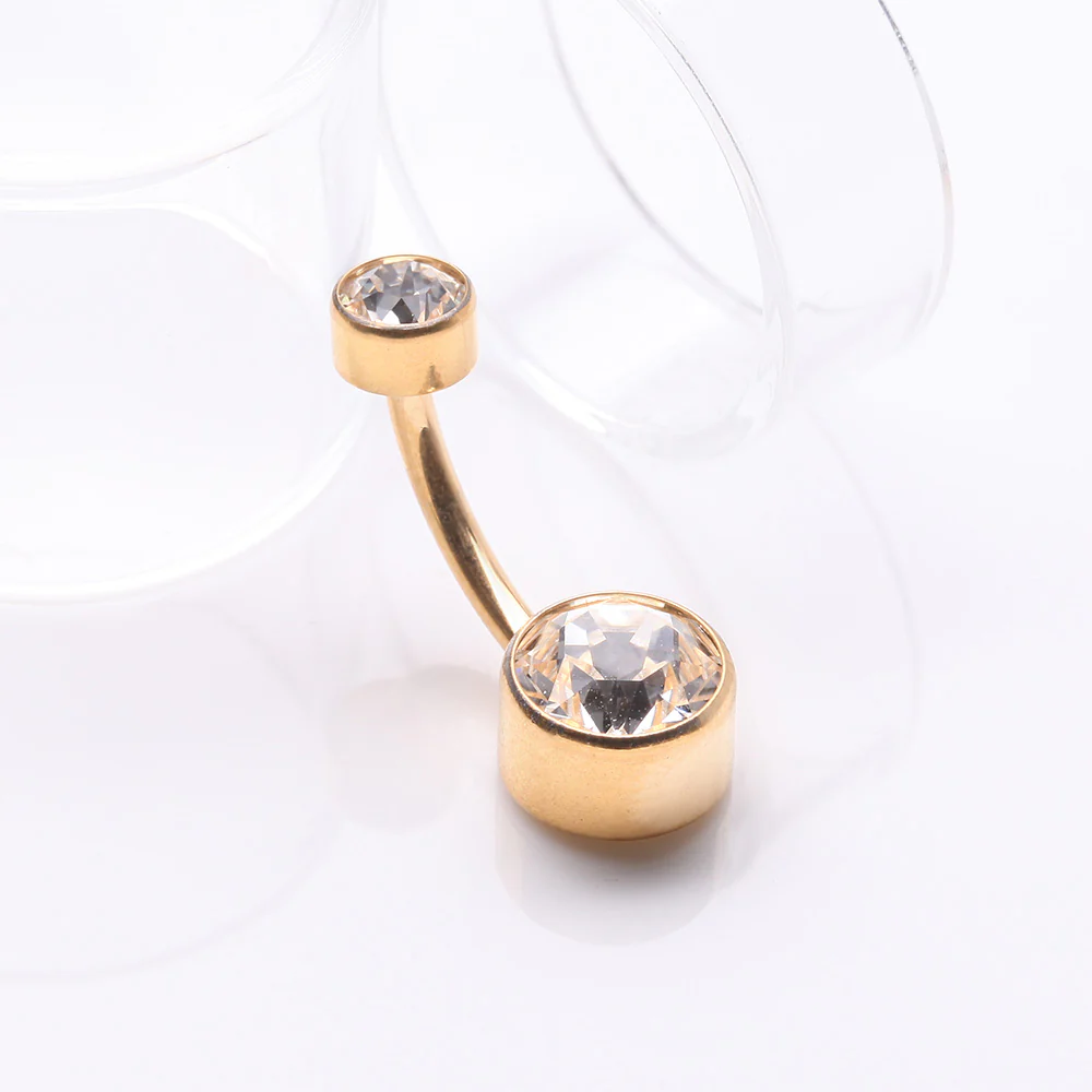 Implant Grade Titanium Golden Internally Threaded Bezel Set Gem Belly Button Ring - Image 3