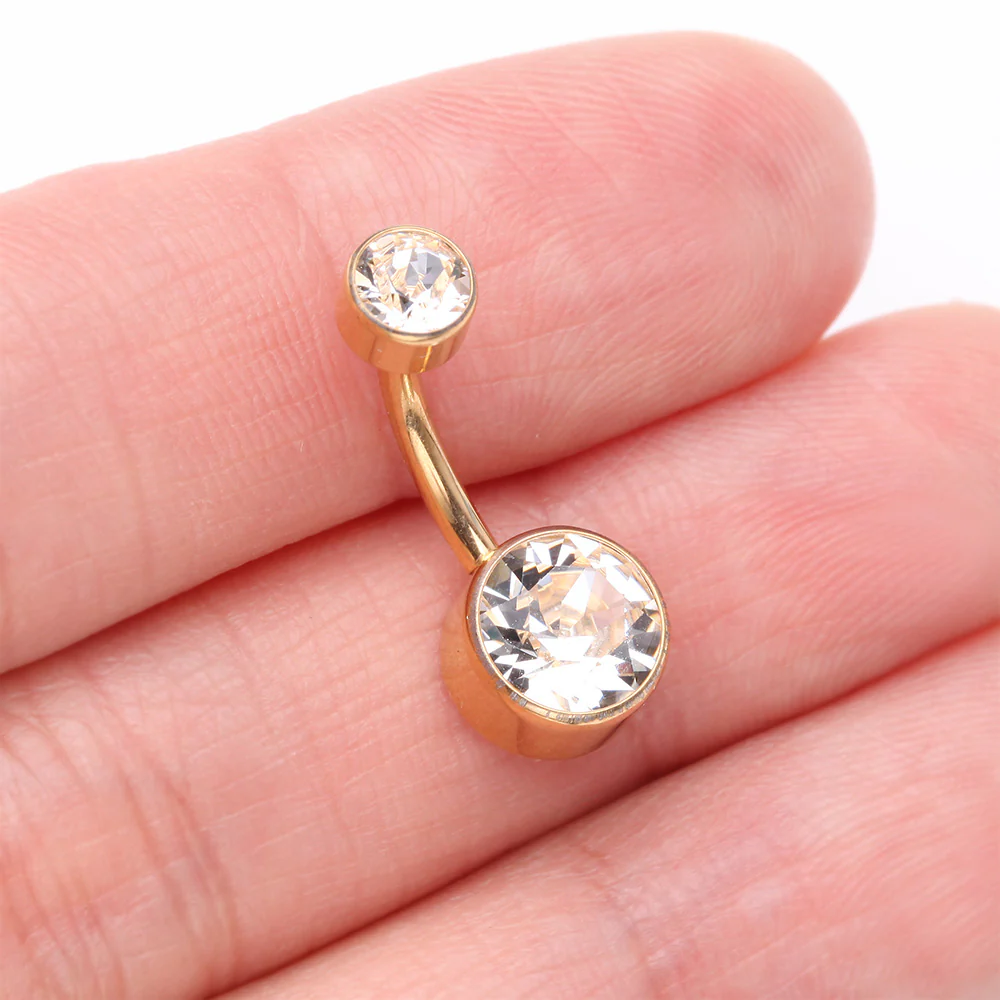 Implant Grade Titanium Golden Internally Threaded Bezel Set Gem Belly Button Ring - Image 4
